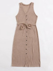 Women Plus Size Button Front Belted Tank Dress