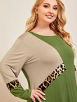 Women Plus Size Leopard Colorblock High Low Dress