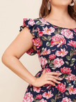 Women Plus Size Allover Floral Belted Dress