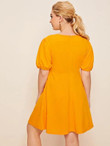 Women Plus Size Puff Sleeve Buttoned Front Dress