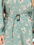 Women Plus Size Lantern Sleeve Belted Floral Print Dress