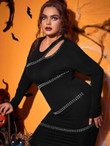 Women Plus Size Cut Out Shoulder Rhinestone Bodycon Dress