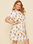 Women Plus Size Sunflower Print Tee Dress