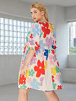 Women Plus Allover Floral Puff Sleeve Smock Dress