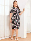 Women Plus Size Split Back Floral Print Dress