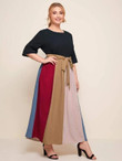 Women Plus Size Colorblock Belted Combo Dress