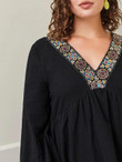 Women Plus Size Embroidered Detail Lantern Sleeve Smock Dress