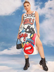 Women Plus Size Graffiti Print Thigh Split Tank Dress