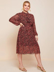 Women Plus Size Ditsy Floral Print Button Front Belted Dress