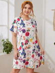 Women Plus Size Keyhole Back Floral Print Dress