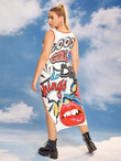 Women Plus Size Graffiti Print Thigh Split Tank Dress