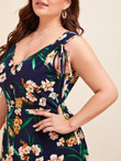 Women Plus Size Floral Print Knotted Dress