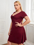 Women Plus Size Ribbed Knit Drawstring Dress