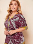 Women Plus Size Scarf And Paisley Print A-Line Dress
