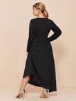 Women Plus Size Solid Asymmetrical Pleated Hem Dress