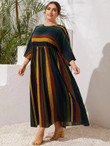 Women Plus Size Batwing Sleeve Striped Smock Dress
