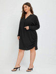 Women Plus Size Roll Tab Sleeve Notched Neck Ruched Side Dress