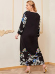 Women Plus Size Floral Print Tassel Detail Maxi Dress