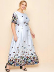 Women Plus Size Butterfly Print Fold Pleated Front Maxi Dress