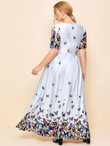 Women Plus Size Butterfly Print Fold Pleated Front Maxi Dress