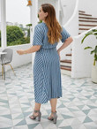 Women Plus Size Surplice Front Striped A-line Dress