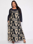 Women Plus Size Graphic Print Contrast Lace Maxi Dress