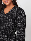 Women Plus Size Polka Dot Flounce Sleeve A-line Dress