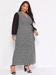 Women Plus Size Houndstooth Print Contrast Mesh Knot Side Wrap Dress