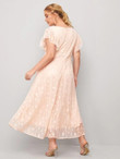 Women Plus Size Ruffle Trim Lace Overlay Dress