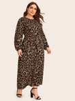 Women Plus Size Leopard Zip Back Belted Dress