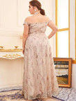 Women Plus Size Contrast Sequin Embroidered Lace Off Shoulder Dress