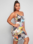 Women Plus Size Pop Art Print Slip Dress