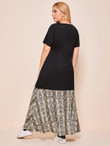 Women Plus Size Contrast Snakeskin Print Tee Dress