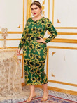 Women Plus Size Chain and Baroque Print Split Hem Dress