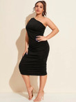 Women Plus Size One Shoulder Ruched Bodycon Dress
