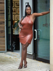 Women Plus Size Wrap Hem PU Leather Halter Dress