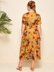 Women Plus Size Tie Dye Floral Square Neck Ruffle Hem Dress