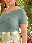 Women Plus Size Crisscross Rib-knit Bodice Pleated Baroque Dress