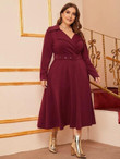 Women Plus Size Notched Collar Wrap Belted Dress