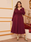 Women Plus Size Notched Collar Wrap Belted Dress