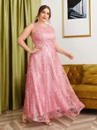 Women Plus Size Embroidery Mesh Overlay Formal Dress