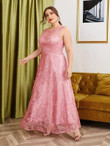 Women Plus Size Embroidery Mesh Overlay Formal Dress