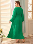 Women Plus Size Lantern Sleeve Belted Dress