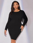Women Plus Size Fringe Trim Bodycon Dress