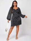 Women Plus Size All Over Print Sweetheart Neck Dress