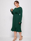Women Plus Size Flounce Sleeve Ruffle Hem Solid Dress
