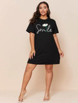 Women Plus Size Floral and Letter Graphic Tee Dress