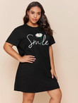 Women Plus Size Floral and Letter Graphic Tee Dress