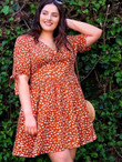 Women Plus Size Knotted Cuff Allover Print Dress