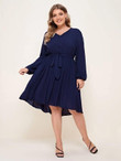 Women Plus Size Solid Belted Button Detail Dress